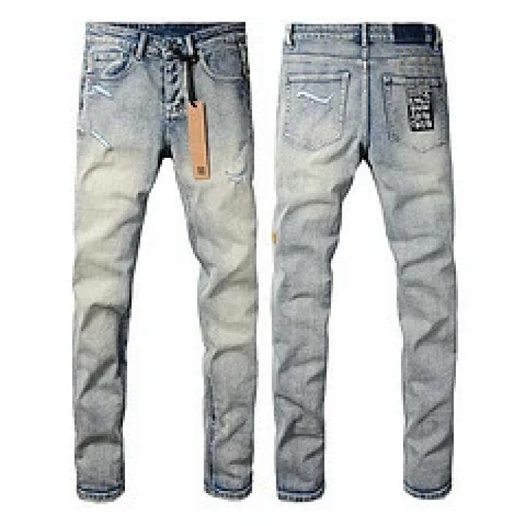 Jeans straight leg ripped stretch casual men's trousers
