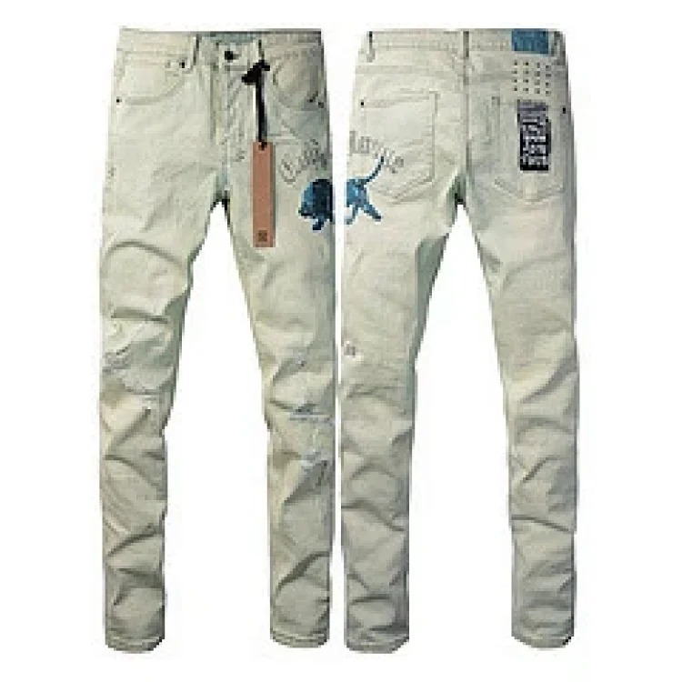Jeans straight leg ripped stretch casual men's trousers