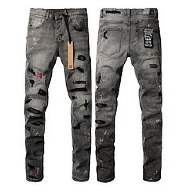 Jeans straight leg ripped stretch casual men's trousers