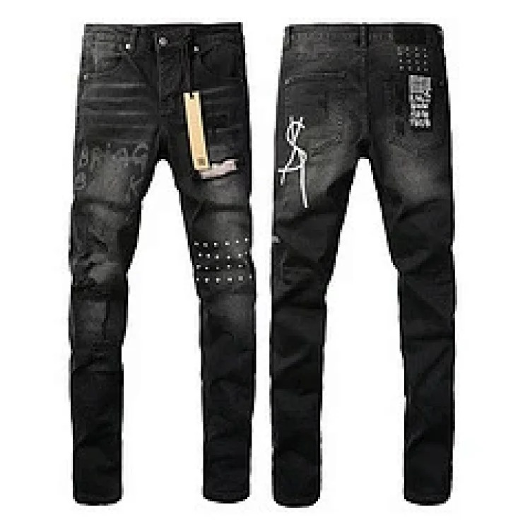 Jeans straight leg ripped stretch casual men's trousers