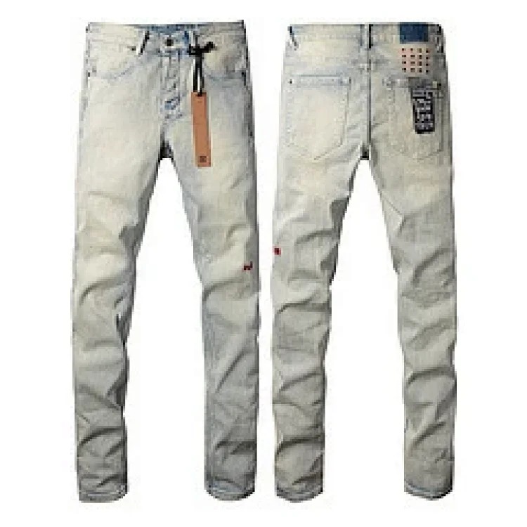 Jeans straight leg ripped stretch casual men's trousers