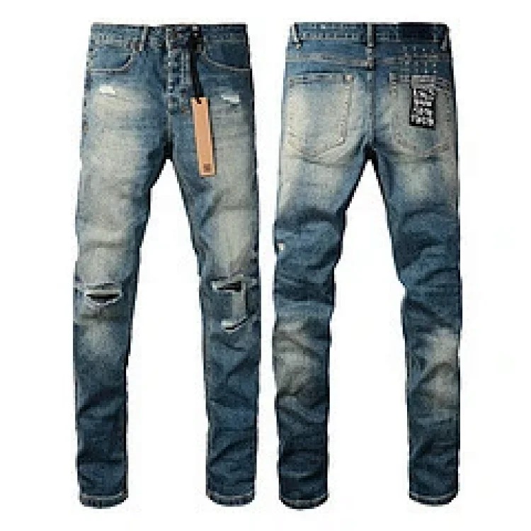 Jeans straight leg ripped stretch casual men's trousers