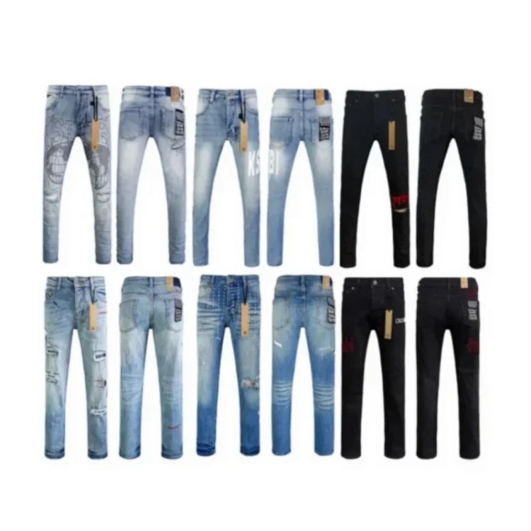 Jeans straight leg ripped stretch casual men's trousers