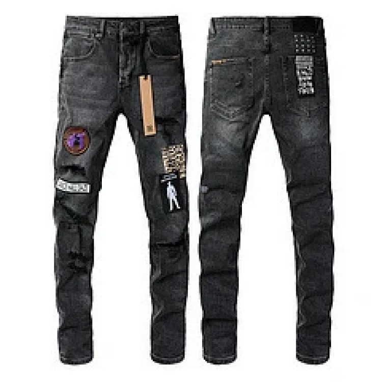 Jeans straight leg ripped stretch casual men's trousers