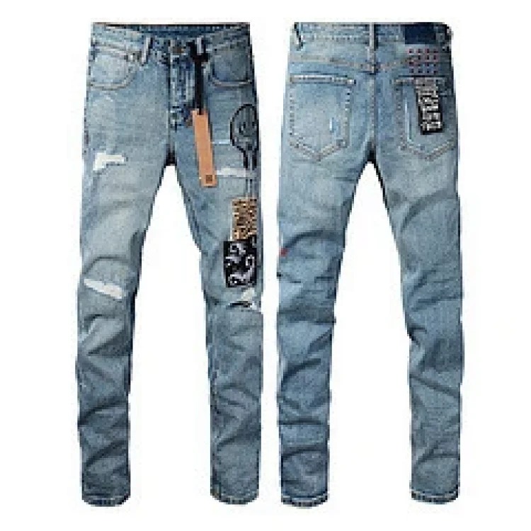 Jeans straight leg ripped stretch casual men's trousers
