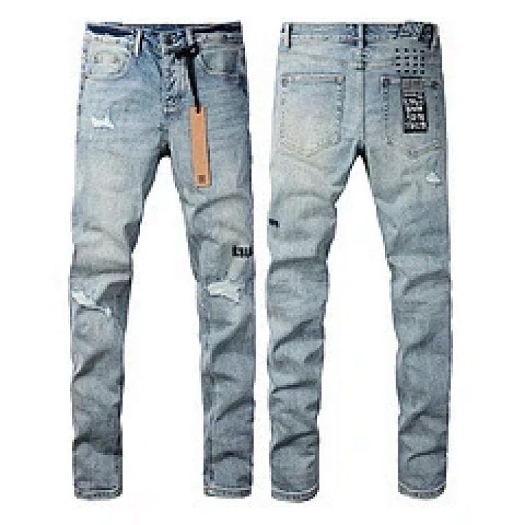 Jeans straight leg ripped stretch casual men's trousers