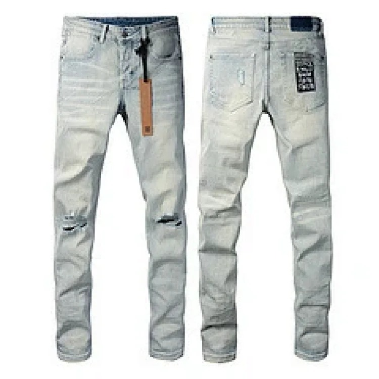 Jeans straight leg ripped stretch casual men's trousers