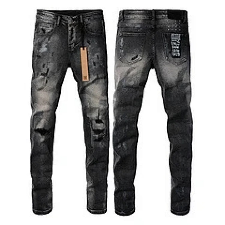 Jeans straight leg ripped stretch casual men's trousers