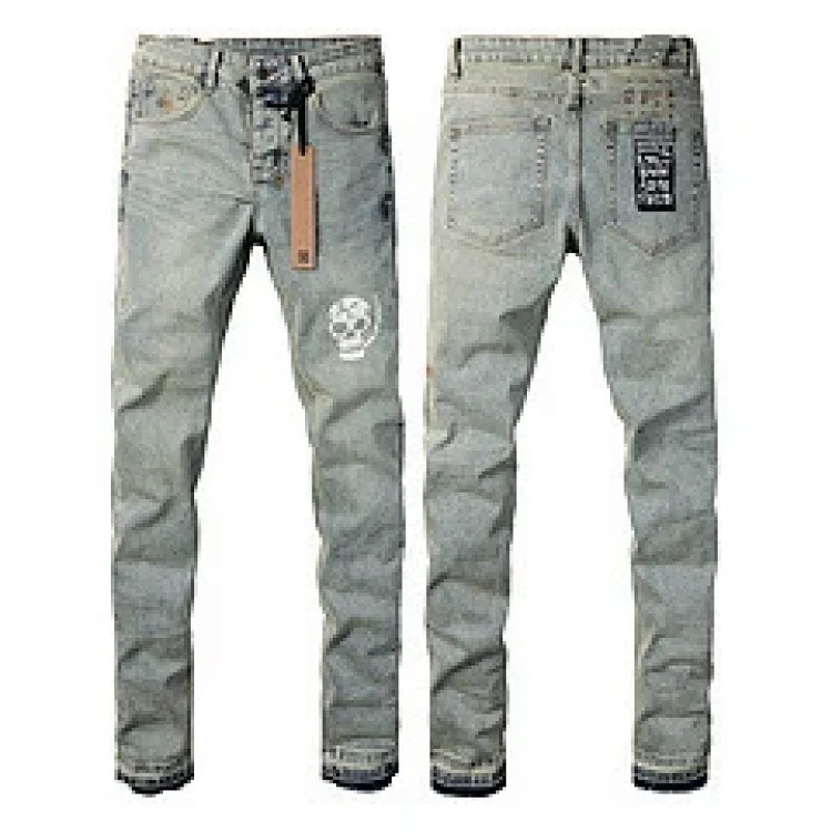 Jeans straight leg ripped stretch casual men's trousers