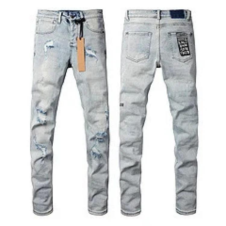 Jeans straight leg ripped stretch casual men's trousers