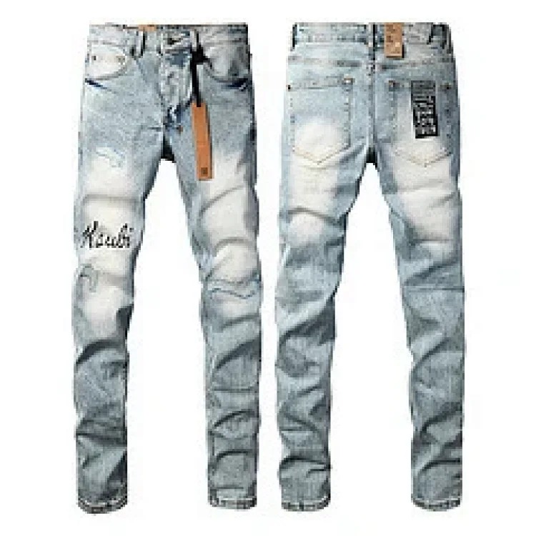 Jeans straight leg ripped stretch casual men's trousers