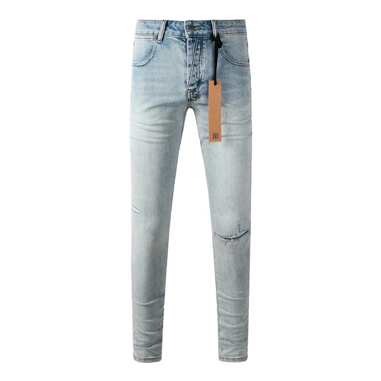 Jeans straight leg ripped stretch casual men's trousers
