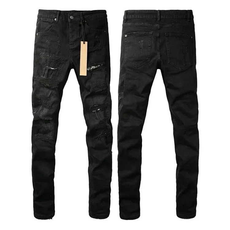 Jeans straight leg ripped stretch casual men's trousers
