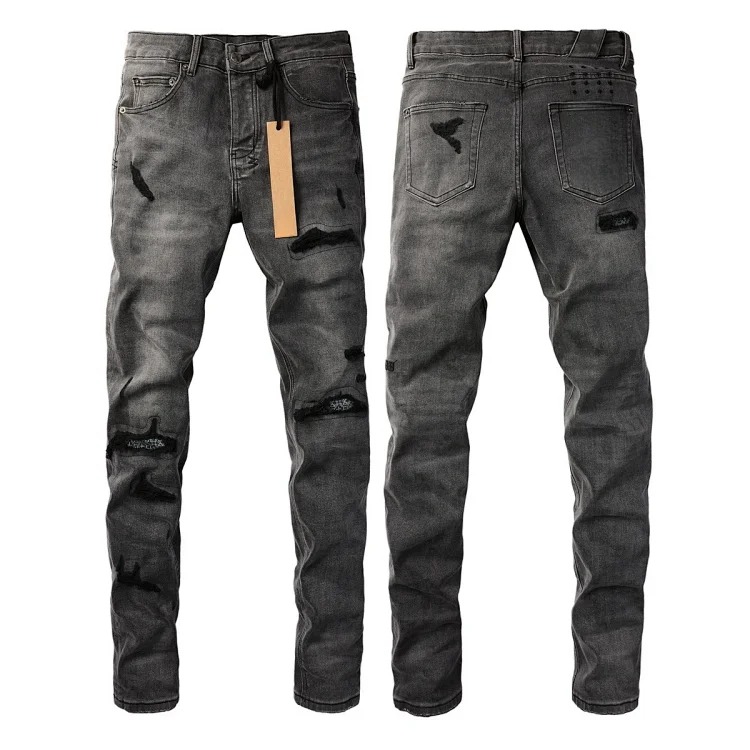 Jeans straight leg ripped stretch casual men's trousers