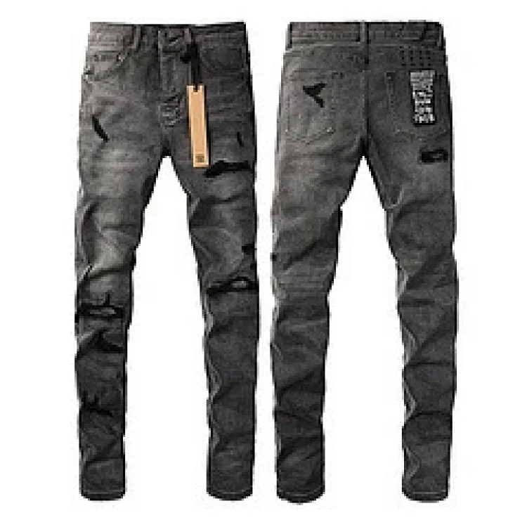Jeans straight leg ripped stretch casual men's trousers