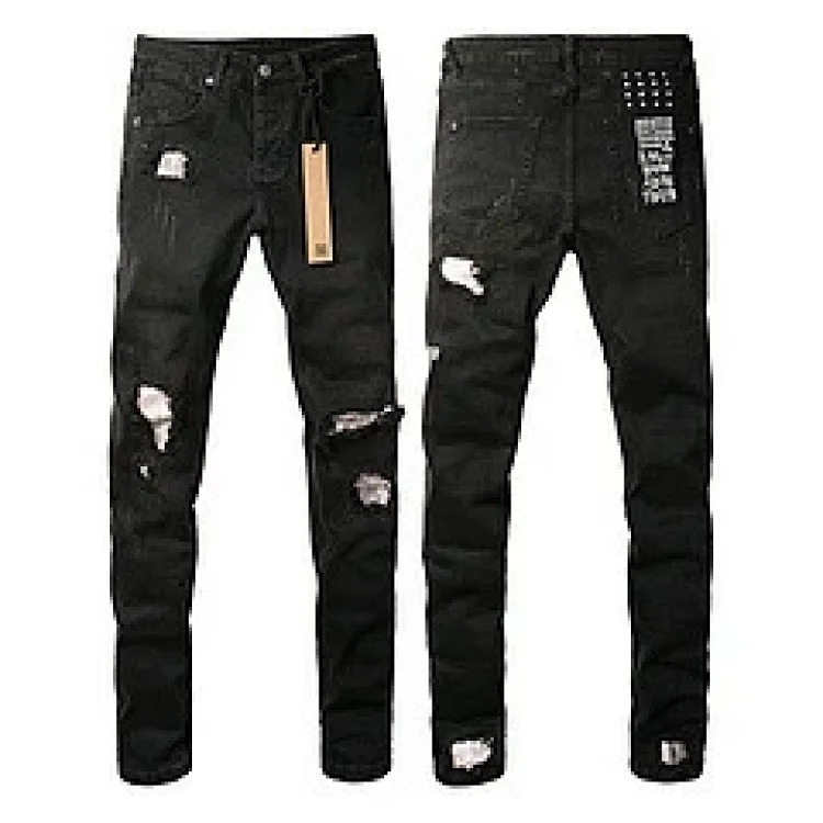 Jeans straight leg ripped stretch casual men's trousers