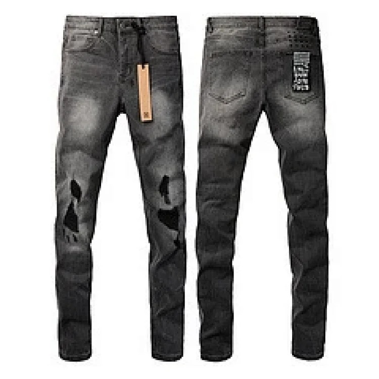 Jeans straight leg ripped stretch casual men's trousers