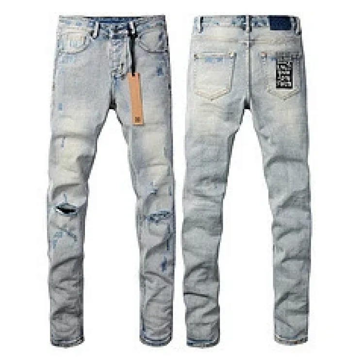Jeans straight leg ripped stretch casual men's trousers