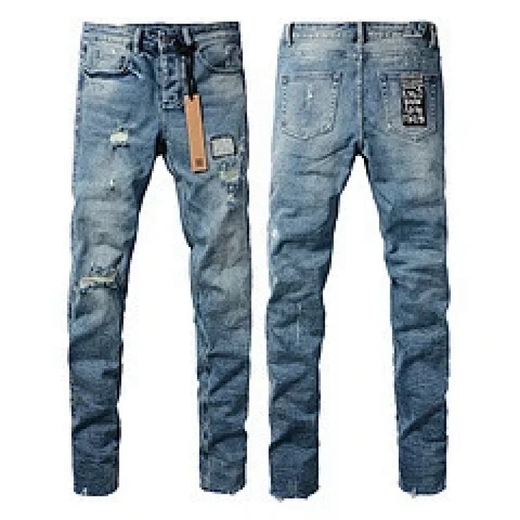 Jeans straight leg ripped stretch casual men's trousers