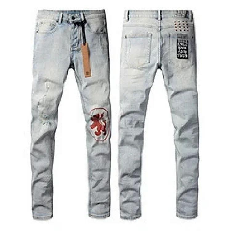 Jeans straight leg ripped stretch casual men's trousers