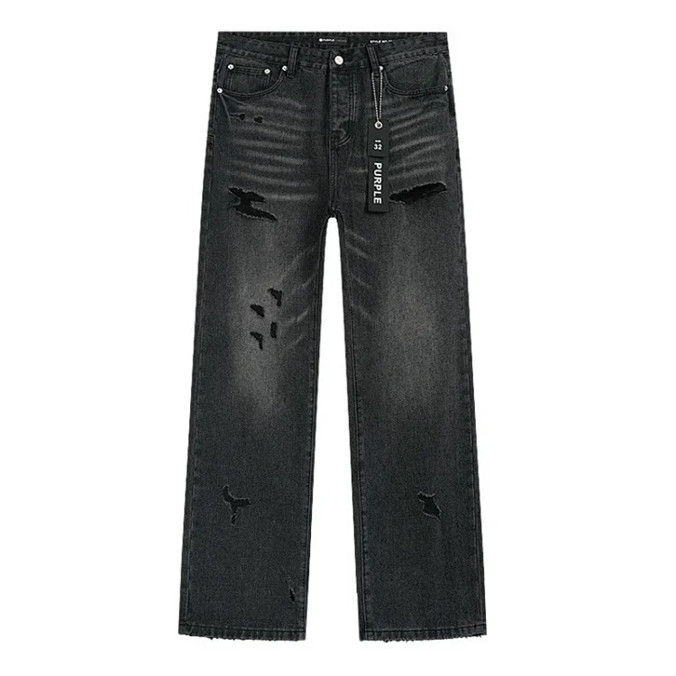 PURPLE BRAND JEANS American fashion high street men's casual ripped denim trousers with slim fit design