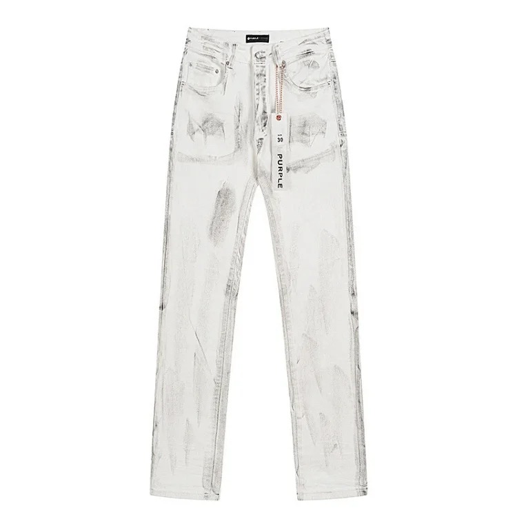 PURPLE BRAND JEANS American fashion high street men's casual ripped denim trousers with slim fit design