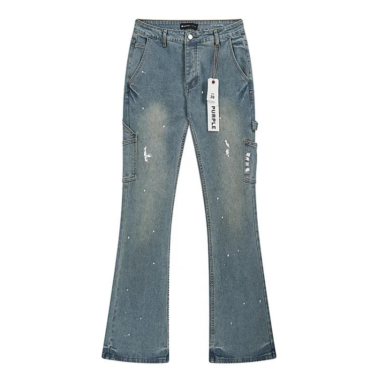 PURPLE BRAND JEANS American fashion high street men's casual ripped denim trousers with slim fit design