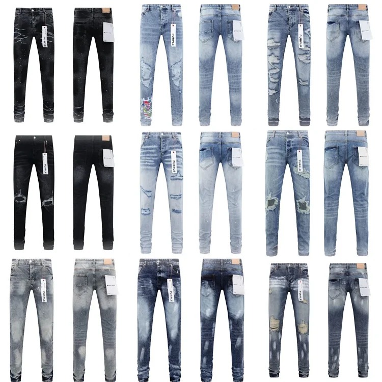 PURPLE BRAND JEANS American fashion high street men's casual ripped denim trousers with slim fit design