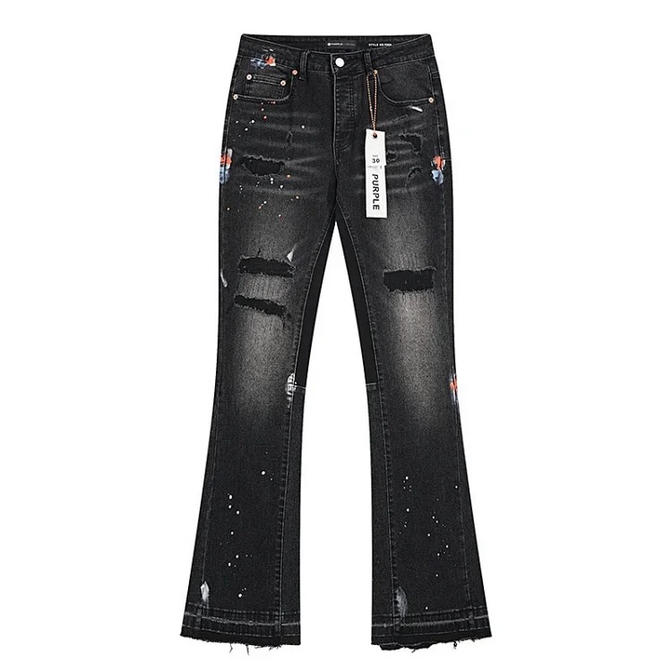PURPLE BRAND JEANS American fashion high street men's casual ripped denim trousers with slim fit design