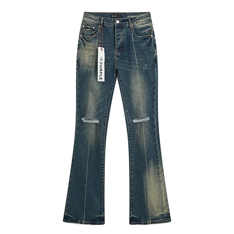 PURPLE BRAND JEANS American fashion high street men's casual ripped denim trousers with slim fit design