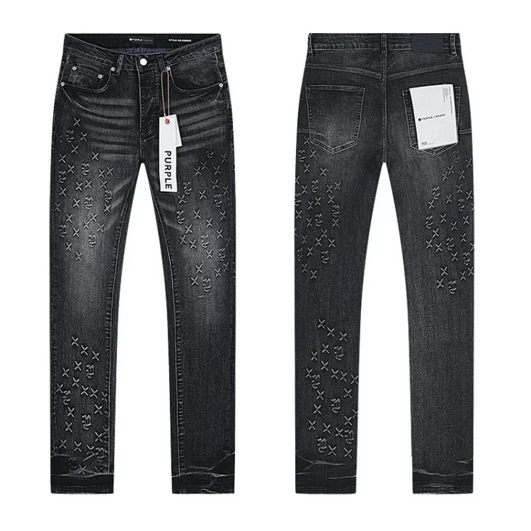 PURPLE BRAND JEANS American fashion high street men's casual ripped denim trousers with slim fit design