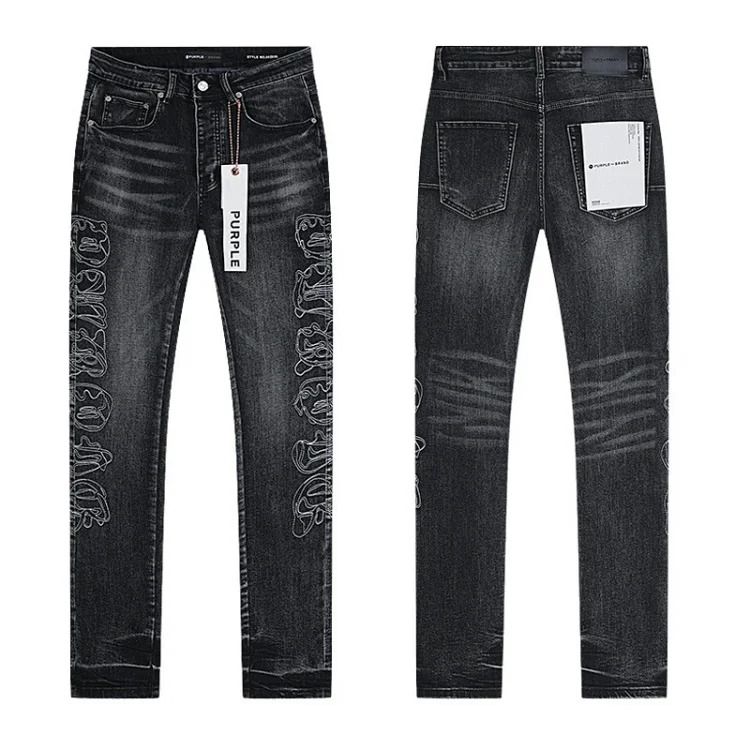 PURPLE BRAND JEANS American fashion high street men's casual ripped denim trousers with slim fit design