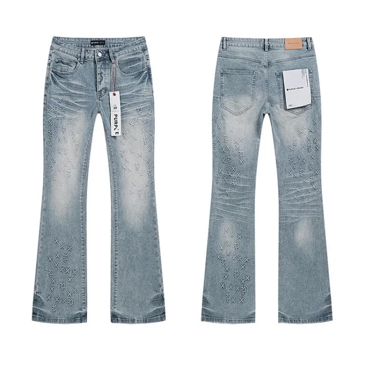 PURPLE BRAND JEANS American fashion high street men's casual ripped denim trousers with slim fit design