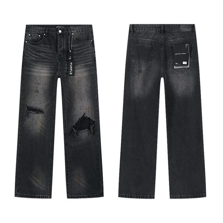 PURPLE BRAND JEANS American fashion high street men's casual ripped denim trousers with slim fit design