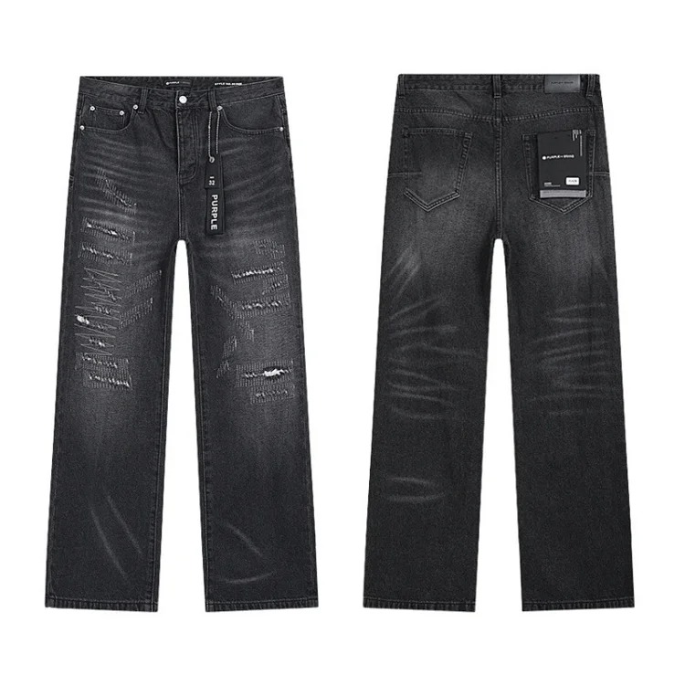 PURPLE BRAND JEANS American fashion high street men's casual ripped denim trousers with slim fit design