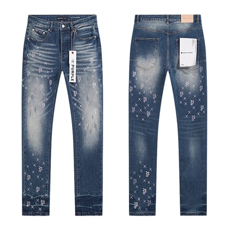 PURPLE BRAND JEANS American fashion high street men's casual ripped denim trousers with slim fit design