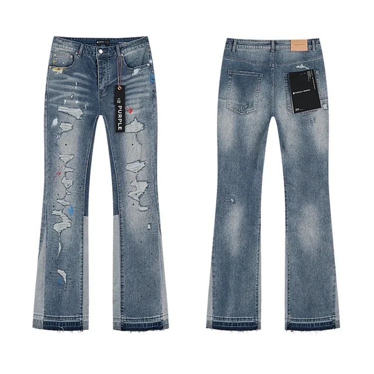 PURPLE BRAND JEANS American fashion high street men's casual ripped denim trousers with slim fit design
