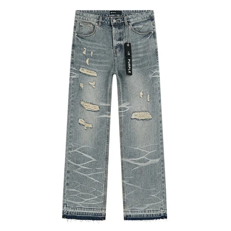 PURPLE BRAND JEANS American fashion high street men's casual ripped denim trousers with slim fit design