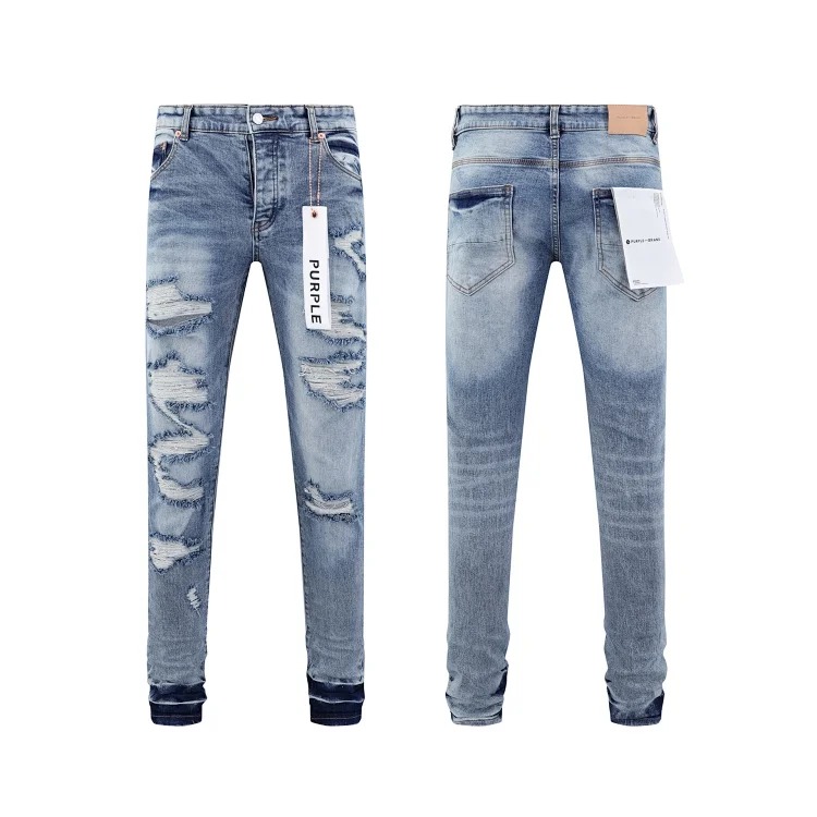 PURPLE BRAND JEANS American fashion high street men's casual ripped denim trousers with slim fit design