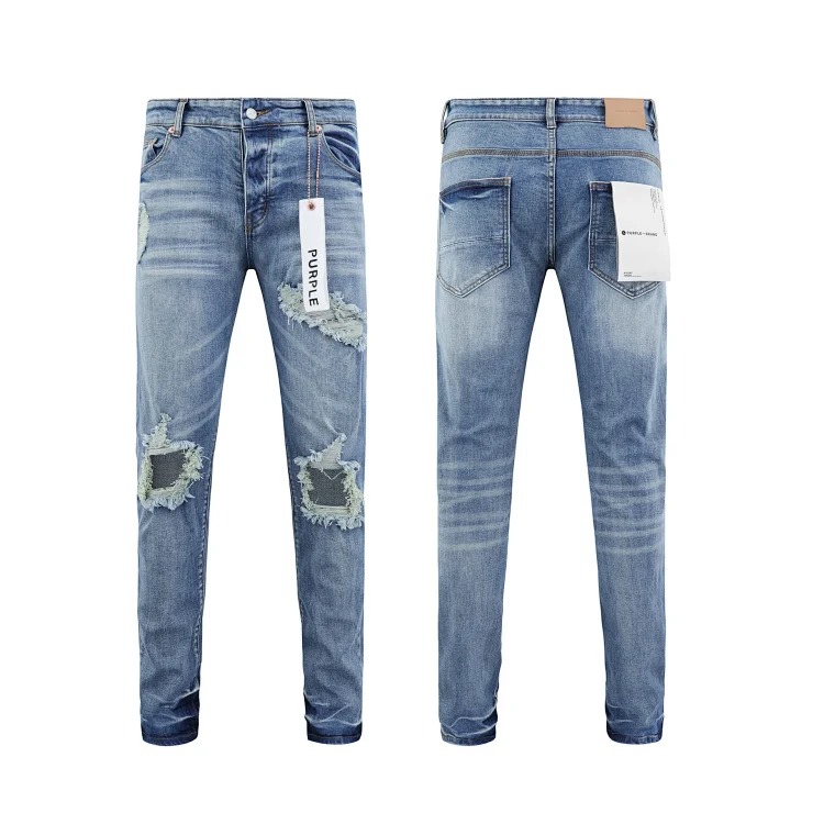 PURPLE BRAND JEANS American fashion high street men's casual ripped denim trousers with slim fit design