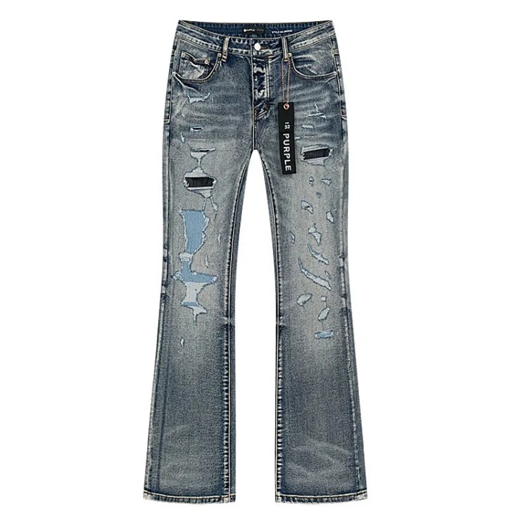 PURPLE BRAND JEANS American fashion high street men's casual ripped denim trousers with slim fit design