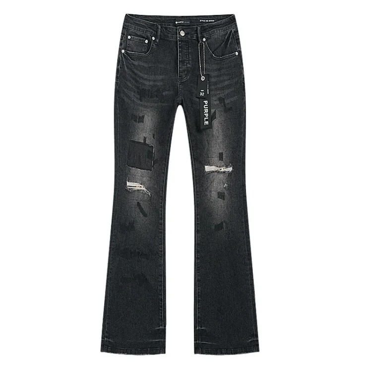 PURPLE BRAND JEANS American fashion high street men's casual ripped denim trousers with slim fit design