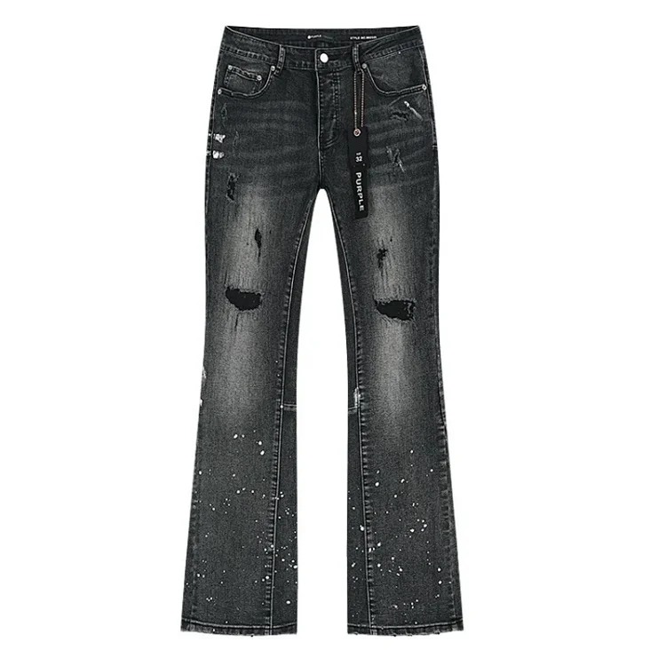 PURPLE BRAND JEANS American fashion high street men's casual ripped denim trousers with slim fit design