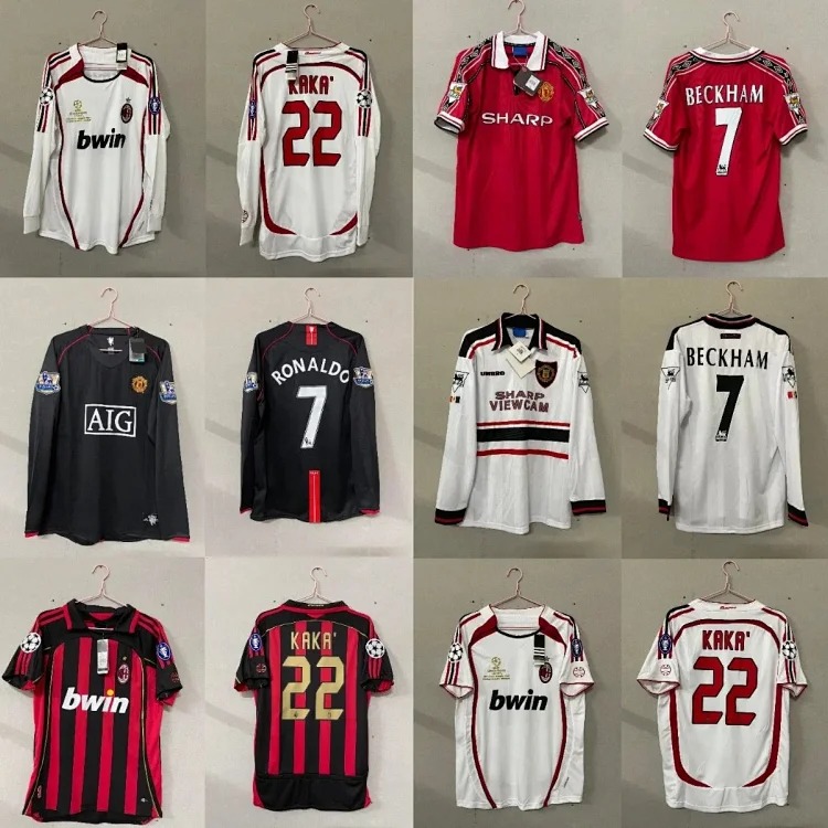 Popular retro football uniforms AC/No. 22 Kaka No. 80 Ronaldinho Manchester United Red Devils Beckham Source Manufacturer