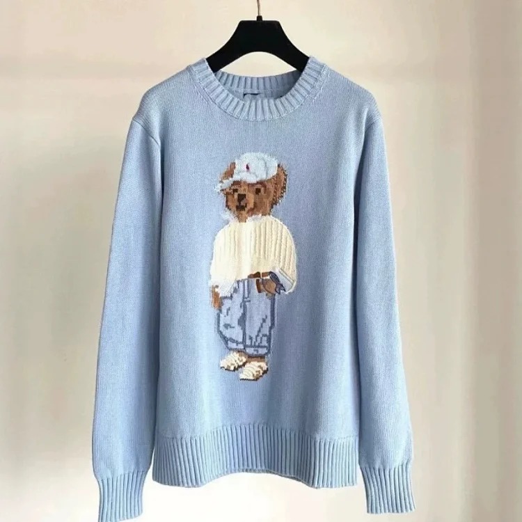 Cute bear pure cotton round neck long sleeve knitted age-reducing college sweater
