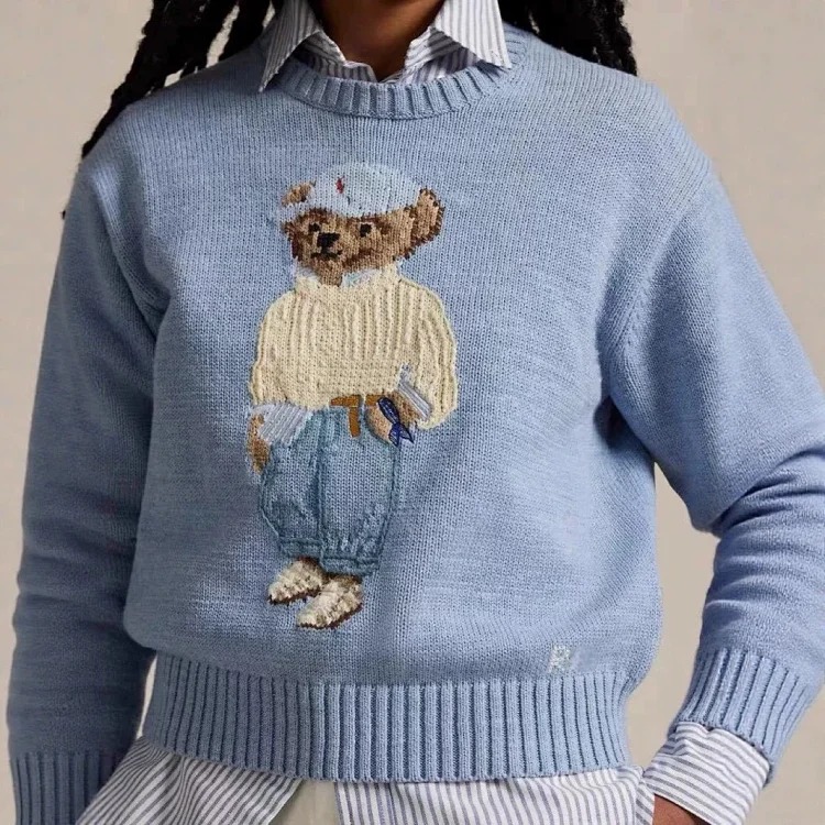 Cute bear pure cotton round neck long sleeve knitted age-reducing college sweater