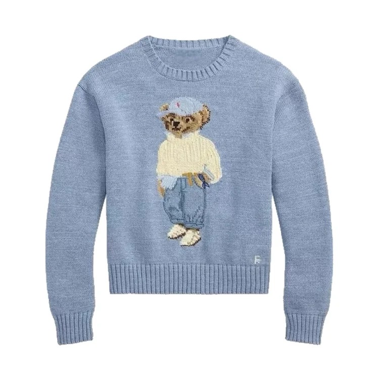 Cute bear pure cotton round neck long sleeve knitted age-reducing college sweater