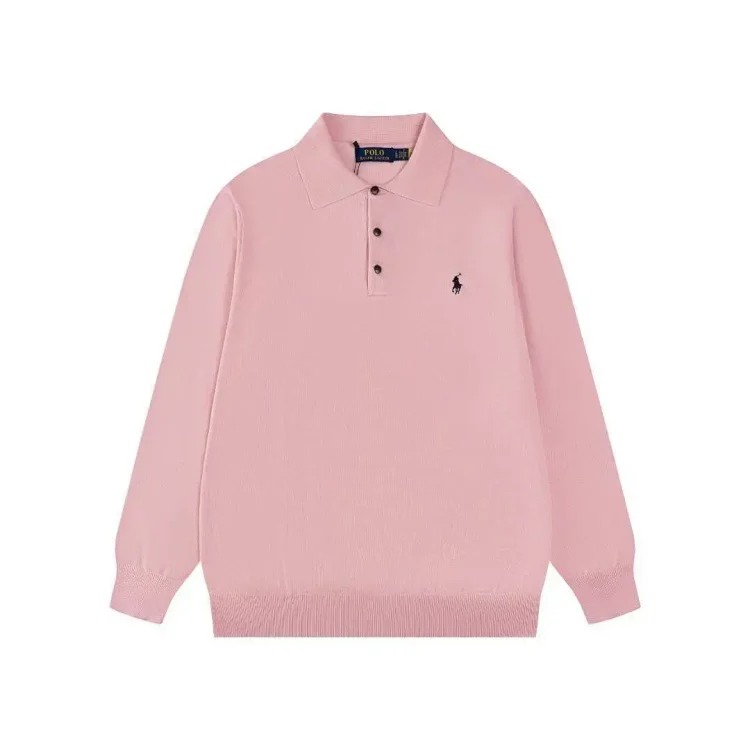 Pony embroidered polo shirt three-button lapel open chest men's and women's long-sleeved sweater