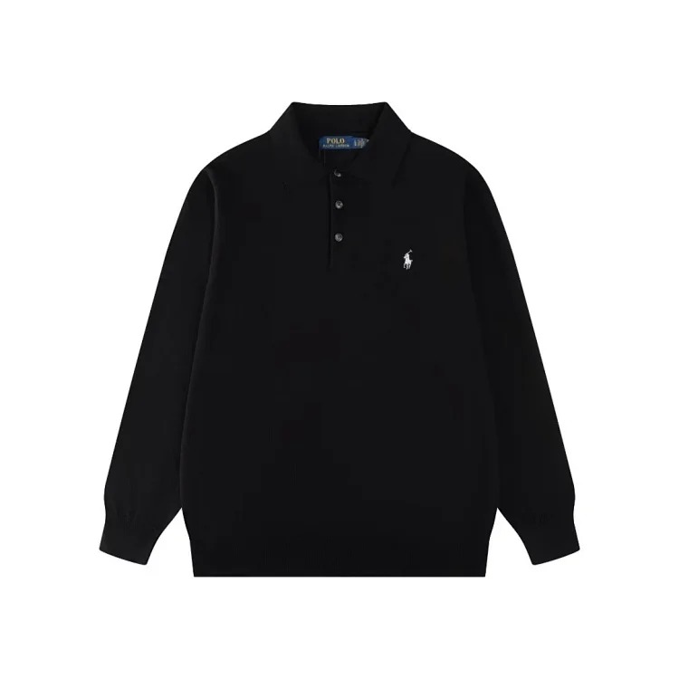 Pony embroidered polo shirt three-button lapel open chest men's and women's long-sleeved sweater
