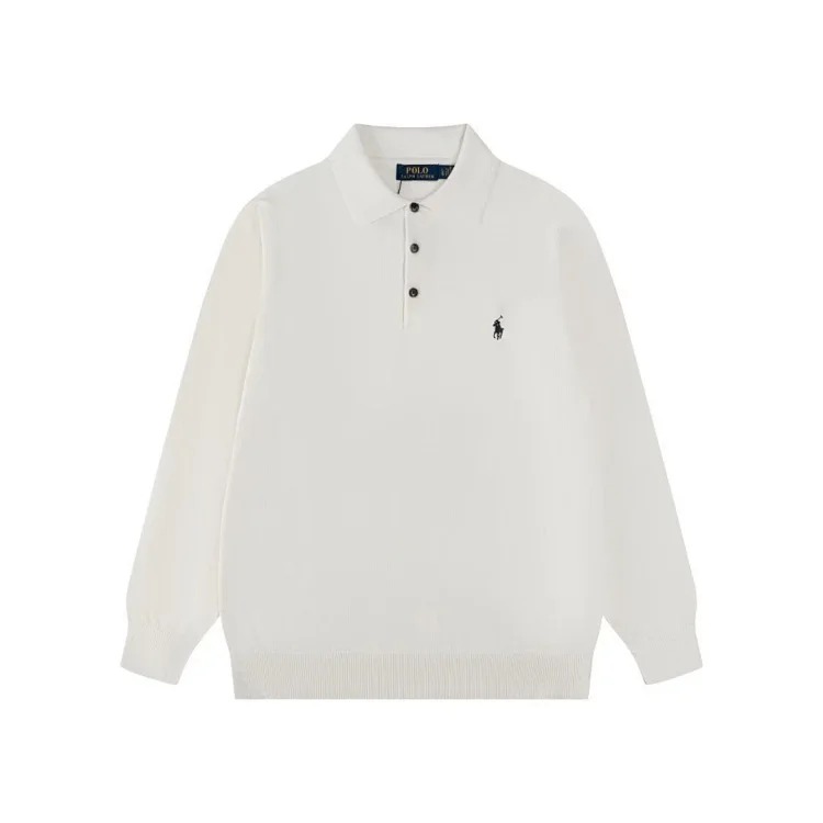 Pony embroidered polo shirt three-button lapel open chest men's and women's long-sleeved sweater